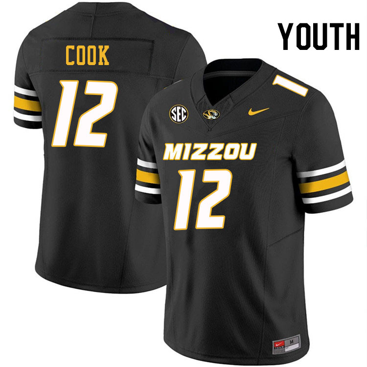 Youth #12 Brady Cook Missouri Tigers College Football Jerseys Stitched-Black